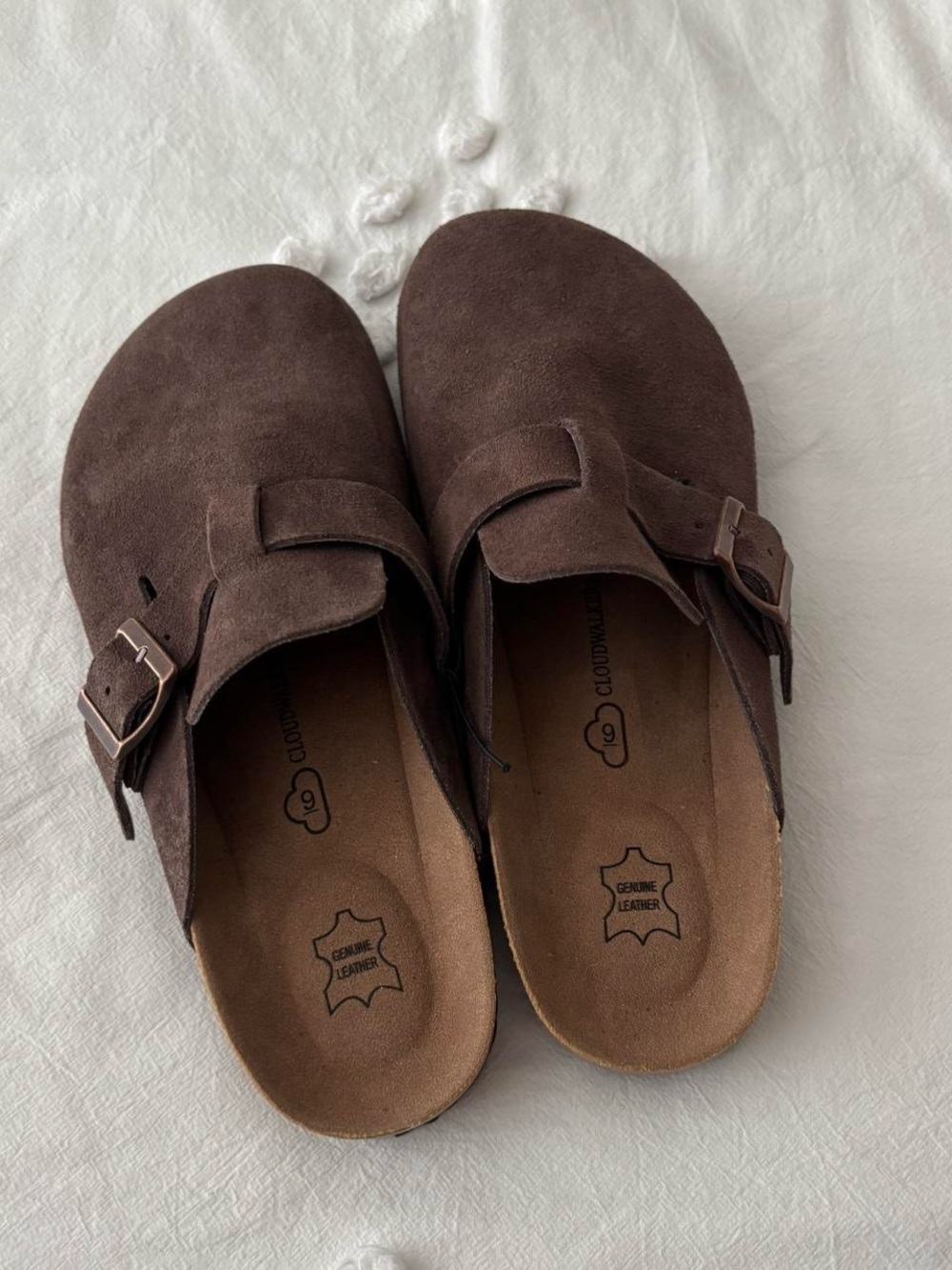 Dark Brown Suede Slip-On Clogs with Buckle - Picture 4 of 5